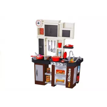 LEAN TOYS Interactive Kitchen For Children with Refrigerator, Water Tap, Accessories, 58 pcs.