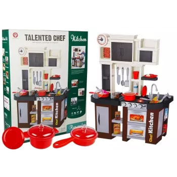LEAN TOYS Interactive Kitchen For Children with Refrigerator, Water Tap, Accessories, 58 pcs.