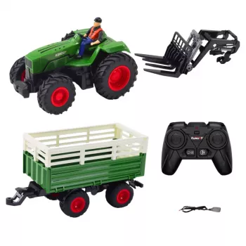 LEAN TOYS Agricultural Tractor With Trailer And Forks Remote Controlled RC 2.4G