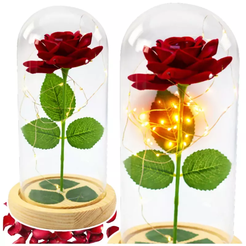 LEAN Eternal Rose In Glass Dome LED Lighting Red 21x11cm