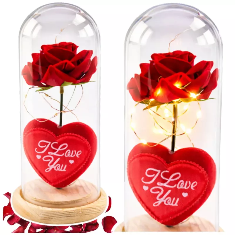 LEAN Eternal Rose in Dome with LED Lighting Red with Heart 18.5x8cm