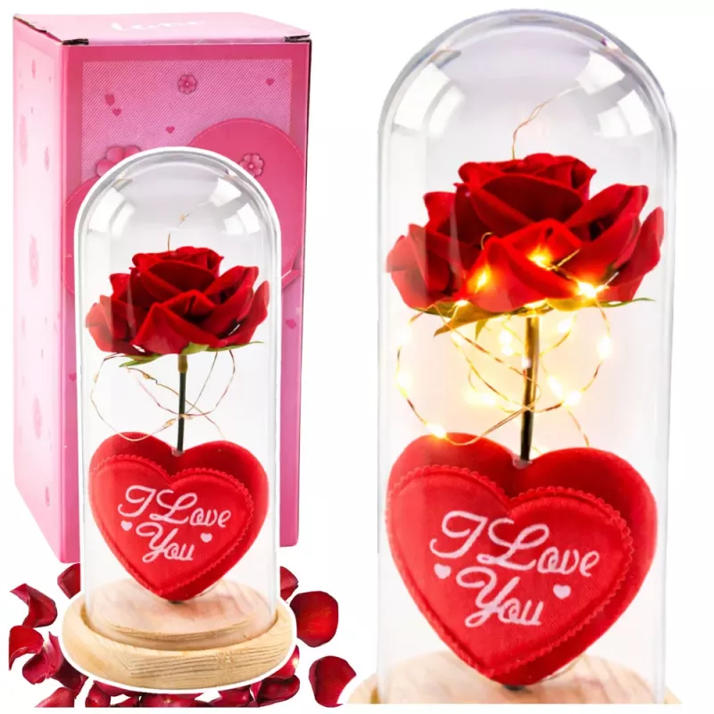 LEAN Eternal Rose in Dome with LED Lighting Red with Heart 18.5x8cm