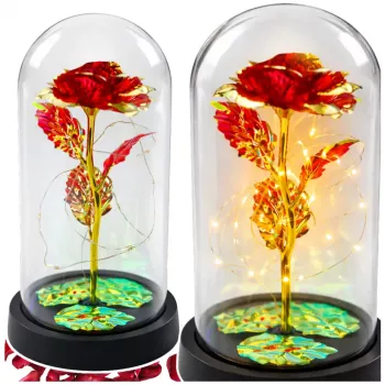 LEAN Eternal Crystal Rose in Dome with LED Lighting Red 21x11cm