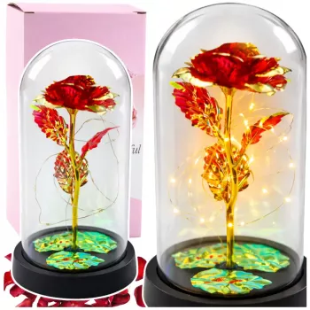 LEAN Eternal Crystal Rose in Dome with LED Lighting Red 21x11cm