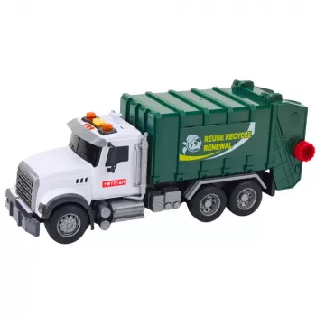 LEAN TOYS Garbage Truck with Garbage Bins, Lights and Sounds, Green, 1:14 Scale