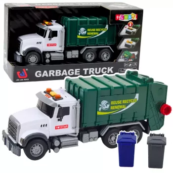 LEAN TOYS Garbage Truck with Garbage Bins, Lights and Sounds, Green, 1:14 Scale