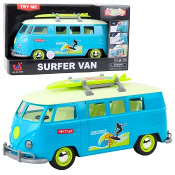 LEAN TOYS Car Surfer Van Bus ar sērfotāju dēli, gaismām un skaņām, tirkīza