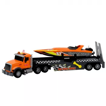 LEAN TOYS Truck with Wind-Up Motorboat Lights and Sounds Orange Set