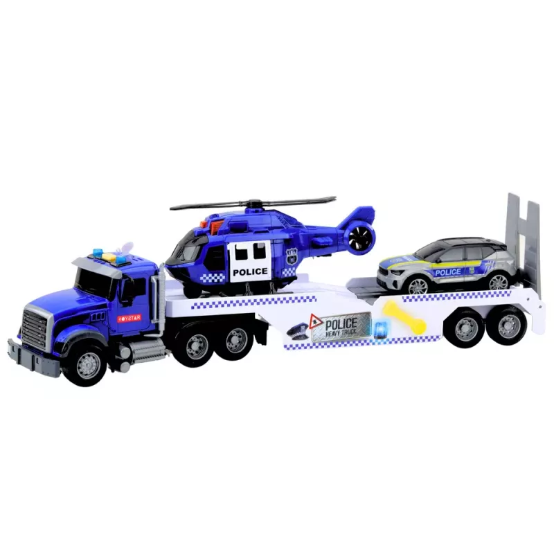 LEAN TOYS Policijas kravas auto, helikopters un auto – komplekts ar gaismām un skaņām