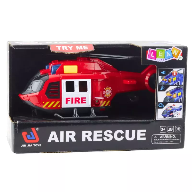 LEAN TOYS Fire Helicopter ar Celtni Gaismām un Skaņām Sarkans
