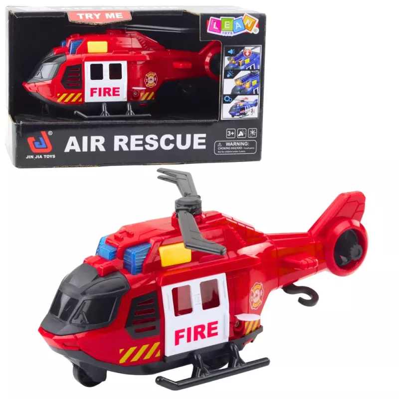 LEAN TOYS Fire Helicopter ar Celtni Gaismām un Skaņām Sarkans
