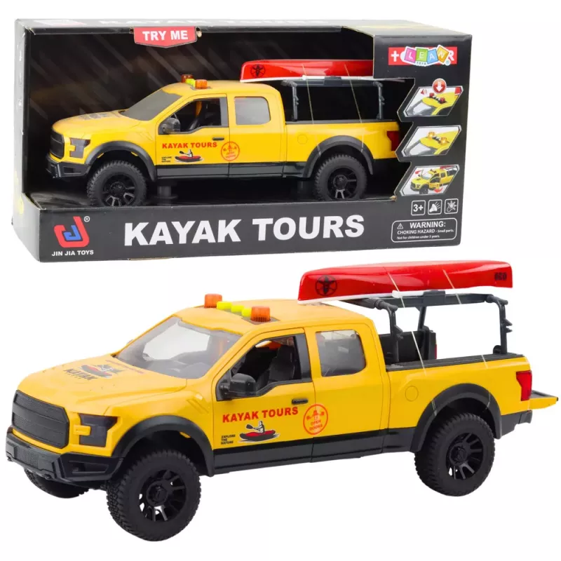 LEAN TOYS Apvidus Auto ar Kanoe Transportu Gaismas Skaņas Dzeltens