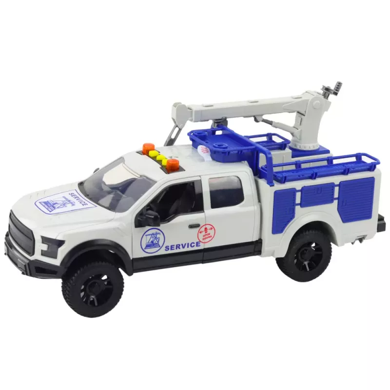 LEAN TOYS Servisa kravas automašīna ar celtni, gaismām un skaņām, balta, 1:12