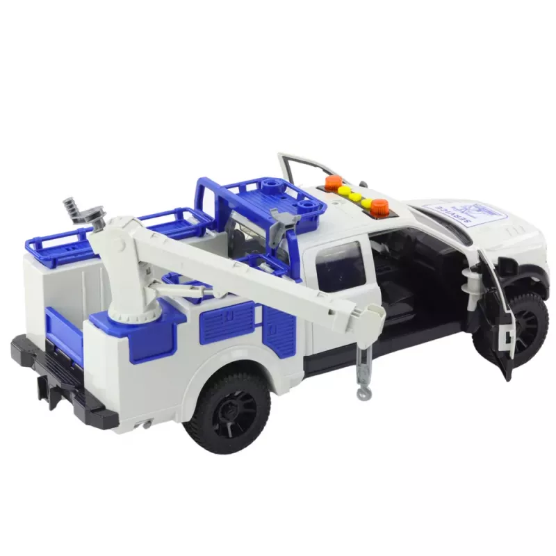 LEAN TOYS Servisa kravas automašīna ar celtni, gaismām un skaņām, balta, 1:12