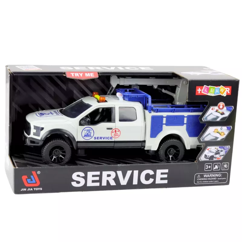 LEAN TOYS Servisa kravas automašīna ar celtni, gaismām un skaņām, balta, 1:12