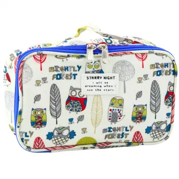 LEAN School Pencil Case Organizer Roomy Additional Pocket Owls White 21.5cm