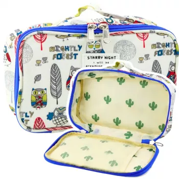 LEAN School Pencil Case Organizer Roomy Additional Pocket Owls White 21.5cm
