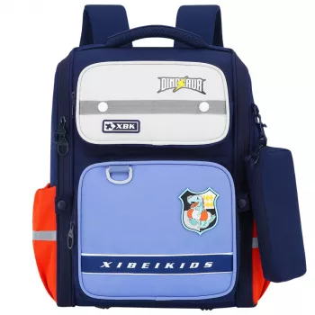 LEAN School Backpack With Dinosaur Chest Strap Navy Blue 22L