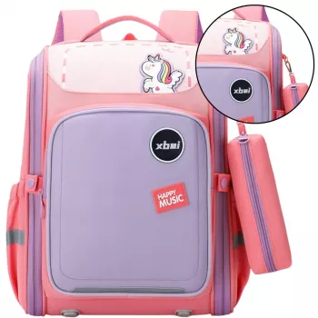 LEAN School Backpack With Unicorn Chest Strap Pastel Pink 21L 39cm