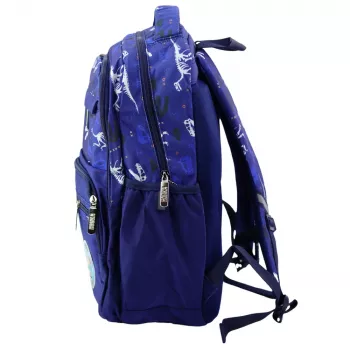 LEAN School Backpack Dinosaurs Patch T-Rex Chest Strap Navy Blue 20L