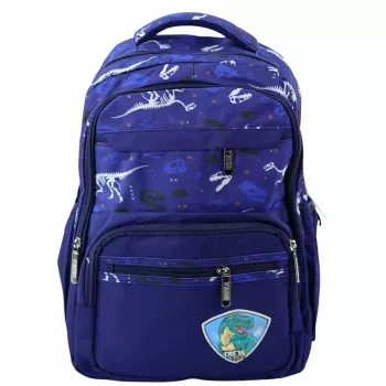 LEAN School Backpack Dinosaurs Patch T-Rex Chest Strap Navy Blue 20L