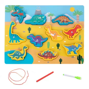 LEAN TOYS Wooden Puzzle Magnets String Interlacing Dinosaurs