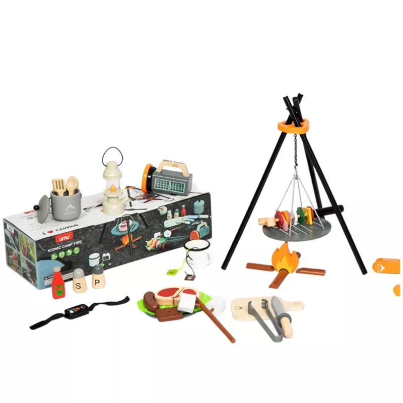 LEAN TOYS Camping Set Wooden Campfire Accessories 45 Pieces
