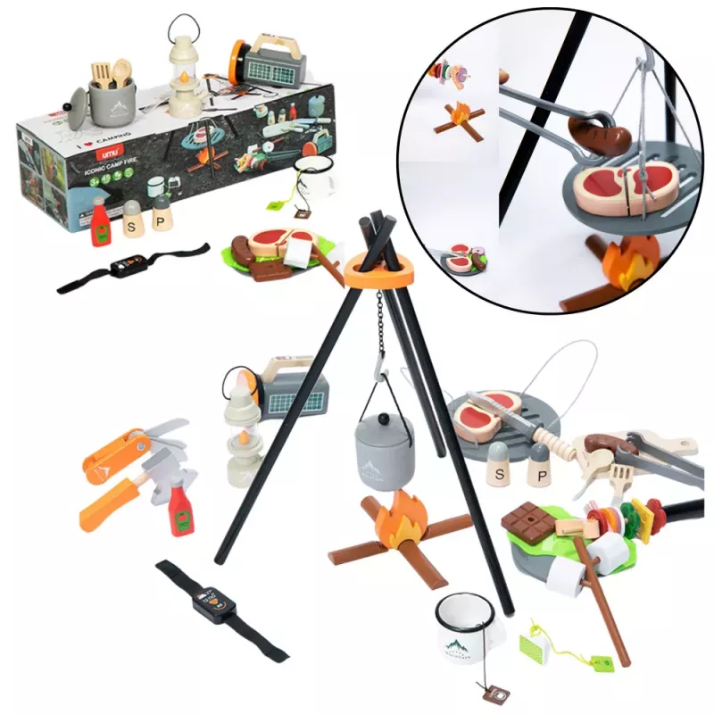 LEAN TOYS Camping Set Wooden Campfire Accessories 45 Pieces