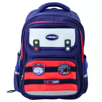 LEAN Bērnu skolas mugursoma ar krūšu siksnu Navy Blue Red Space 20L 38cm
