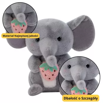 LEAN TOYS Plush Mascot Cuddly Toy Elephant With Strawberry Gray 23cm