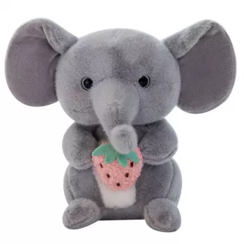 LEAN TOYS Plush Mascot Cuddly Toy Elephant With Strawberry Gray 23cm