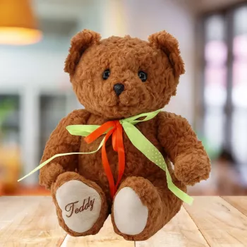 LEAN TOYS Plush Toy Teddy Bear Green-Red Bow Brown 30cm
