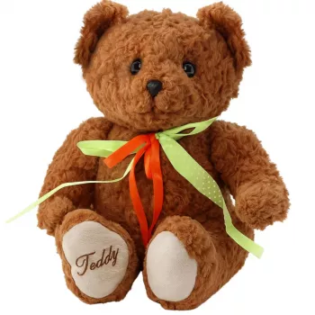 LEAN TOYS Plush Toy Teddy Bear Green-Red Bow Brown 30cm