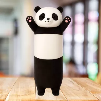 LEAN TOYS Plush Panda Mascot Pillow Oblong Roller Black and White 70cm
