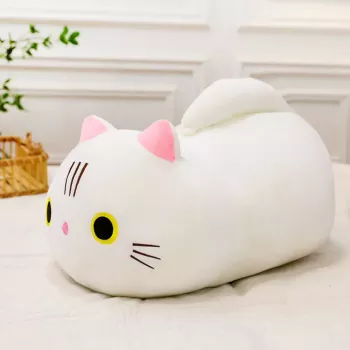 LEAN TOYS Plush Mascot Cuddly Toy Cat With Long Tail White 40cm