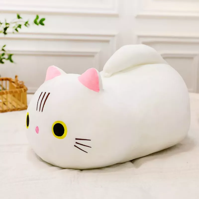 LEAN TOYS Plush Mascot Cuddly Toy Cat With Long Tail White 40cm