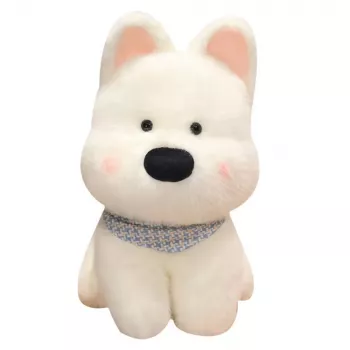 LEAN TOYS Plush Mascot Cuddly Toy Dog With Blue Scarf White 33cm