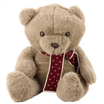 LEAN TOYS Plush Mascot Cuddly Toy Big Teddy Bear With Scarf Light Brown 45cm