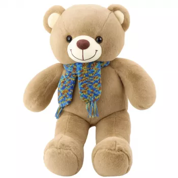 LEAN TOYS Plush Mascot Cuddly Toy Teddy Bear Colorful Wool Scarf Brown 55cm