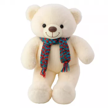 LEAN TOYS Plush Mascot Cuddly Toy Teddy Bear Colorful Wool Scarf White 55cm
