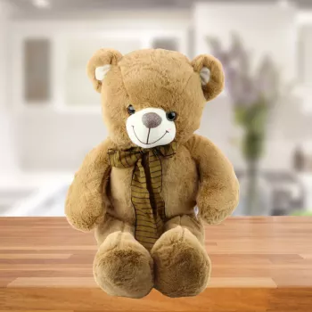 LEAN TOYS Plush Mascot Cuddly Toy Teddy Bear with Brown Bow in Stripes 60cm