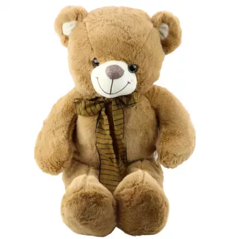 LEAN TOYS Plush Mascot Cuddly Toy Teddy Bear with Brown Bow in Stripes 60cm