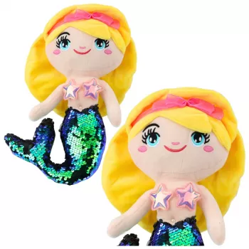 LEAN TOYS Plush Mermaid Cuddly Toy Tail Sequins Green 30cm