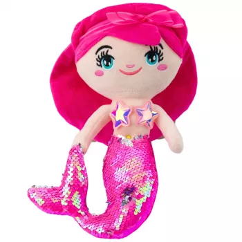 LEAN TOYS Plush Mermaid Cuddly Toy Tail Sequins Pink 30cm