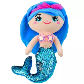 LEAN TOYS Plush Mermaid Cuddly Toy Tail Sequins Blue 30cm