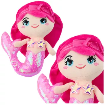 LEAN TOYS Plush Mermaid Cuddly Toy Tail Sequin Light Pink 28cm