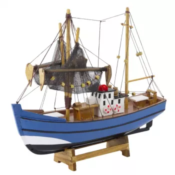 LEAN TOYS Collectible Decorative Model Fishing Boat Ship Blue 30x26cm