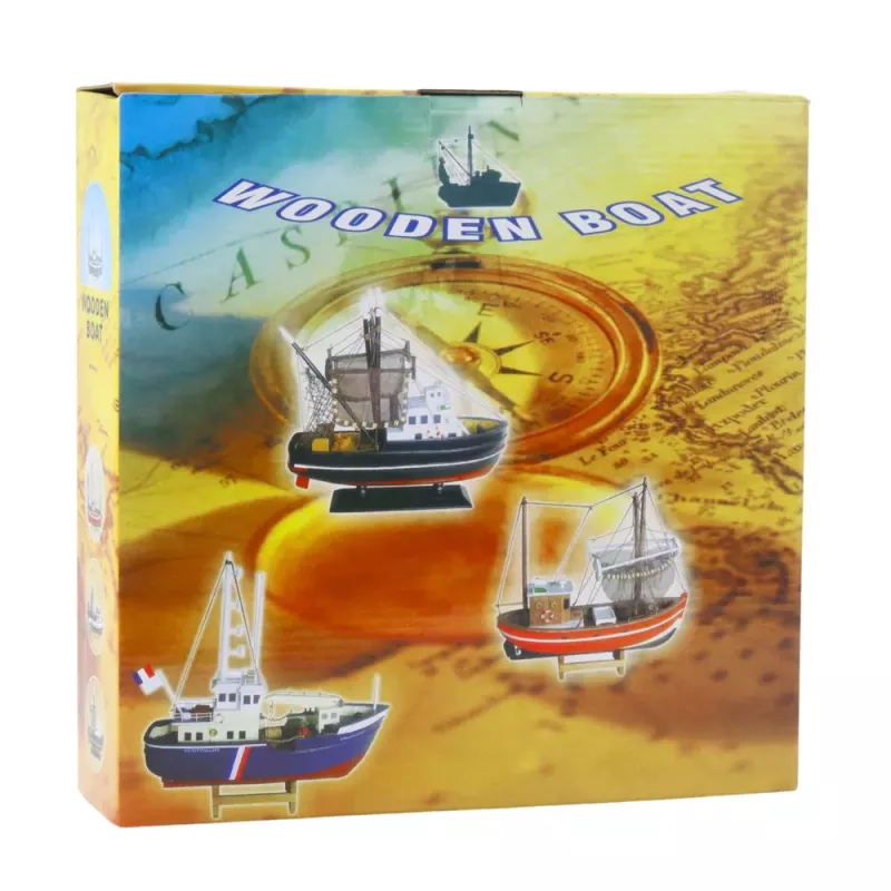 LEAN TOYS Collectible Decorative Model Fishing Boat Ship Blue 30x26cm