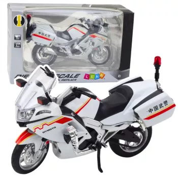 LEAN TOYS Motorcycle Metal Lights Sounds White Red Yellow Lines 1:12