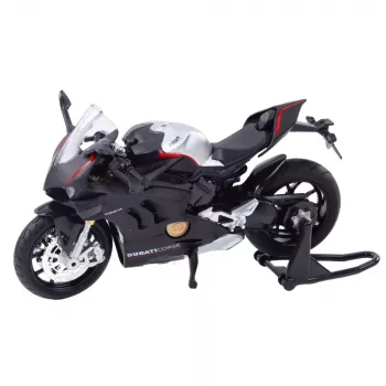 LEAN TOYS Sporta motocikls ar metāla korpusu, gaismām un skaņām, sudraba elementi, melns V4 1:12